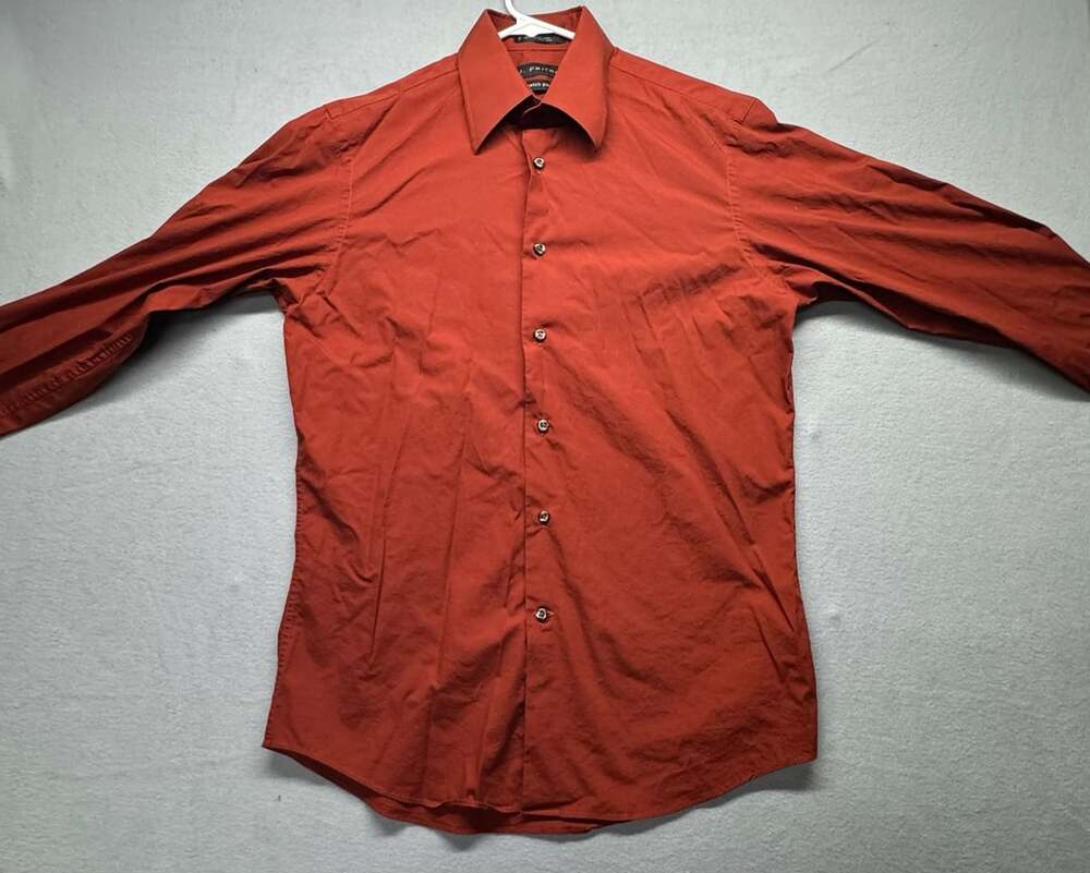 J. Ferrar Stretch Poplin Red Orange Long Sleeve Button Up Dress Shirt